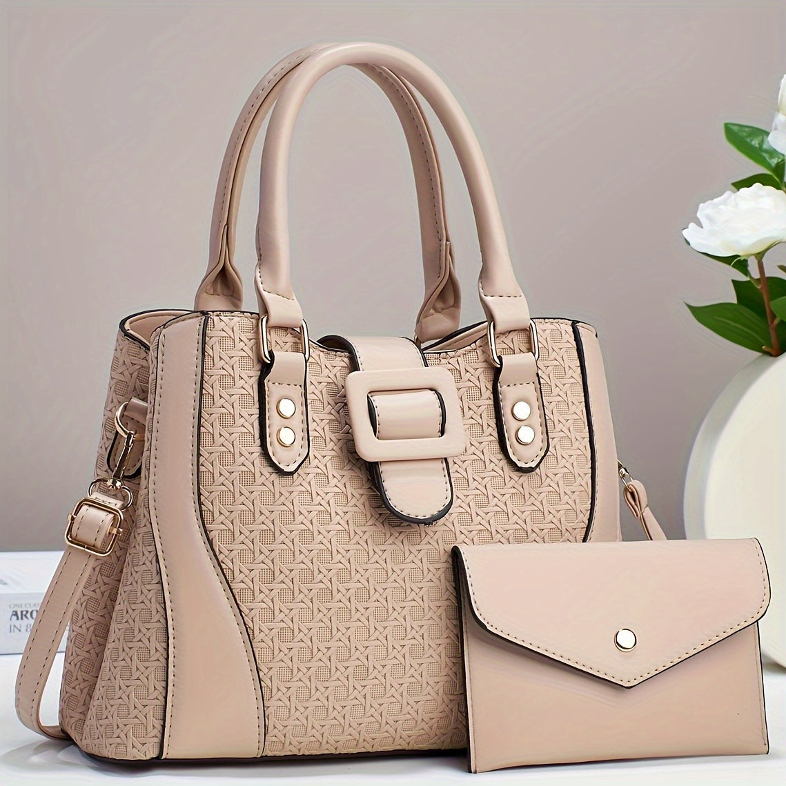 New Two-Piece Set Fashion Handbag for Women with Woven Design, High Appearance Level, and Large Capacity