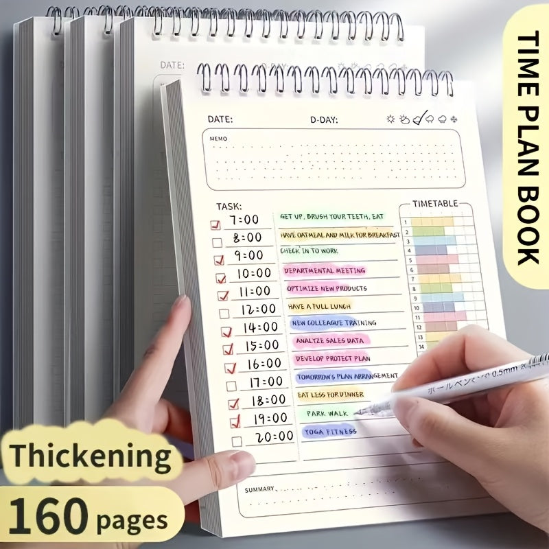 A5 Daily Planner Notebook with 160 pages in English for organizing schedules and tasks in office or school.