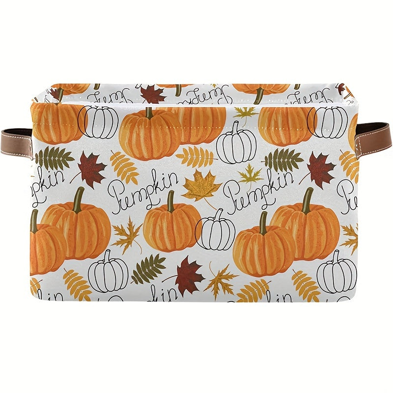 Large storage basket with handles for Thanksgiving Pumpkin & Autumn Leaves - versatile home decor. Use as foldable organizer for toys and more.