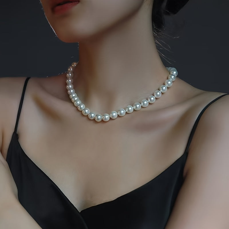 Exquisite French-inspired 12mm Freshwater Pearl Necklace in Vintage Style - Ideal for Daily Wear or Special Events. Makes a Sensual and Stylish Valentine's Day Gift, Comes with a Surprise Jewelry Box