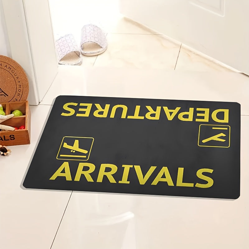 Chic Airport-Inspired Door Mat featuring Non-Slip Backing - Highly Absorbent, Easy to Clean Rug for Bedroom, Kitchen, Home Balcony & Indoor Entryway - Modern Black with Yellow Airplane Symbol Design