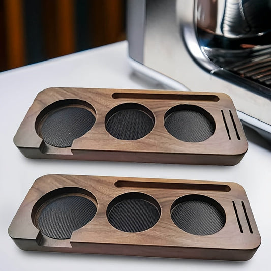 Wooden Espresso Tamping Station made from Walnut, Includes 51-58mm Portafilter Holder Mat, Perfect Coffee Equipment Accessory for Easy Operation with Espresso Machines.