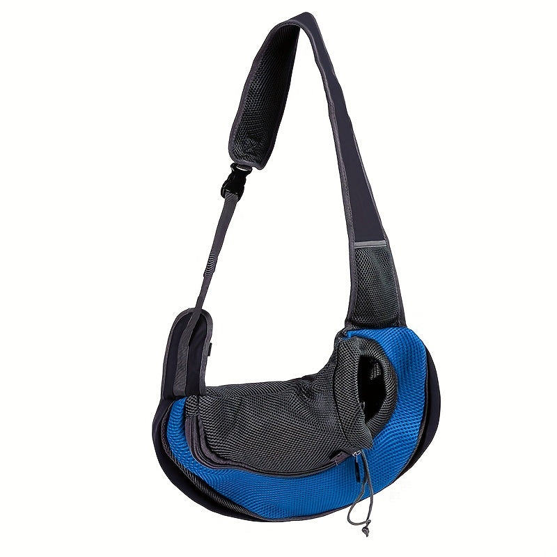 Zippered dog sling carrier for travel with breathable mesh, perfect for outdoor adventures with your puppy or cat.