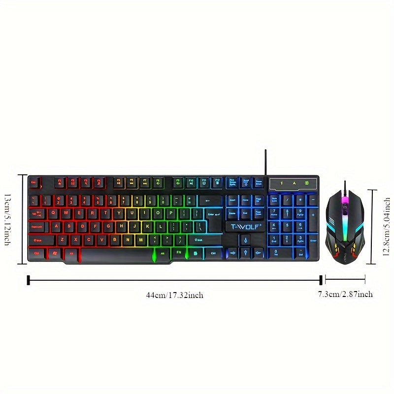 2pcs ROG Wired Gaming Keyboard and Mouse Set with USB Rainbow Backlit, Ambidextrous Design for PC, Laptop, PS4, PS5, Xbox - No Batteries Needed