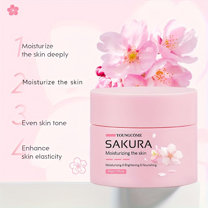 30/60g Sakura Essence Face Cream, improves skin elasticity, firms skin, fast-absorbing, non-greasy, moisturizes and smooths skin, suitable for all skin types, contains plant Squalane.