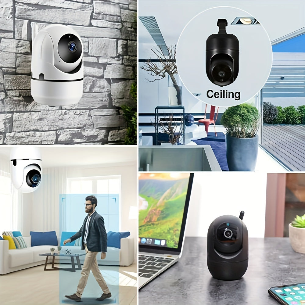 Wireless security camera with 1080P HD, auto-tracking, motion detection, night vision & two-way audio - perfect for home monitoring.