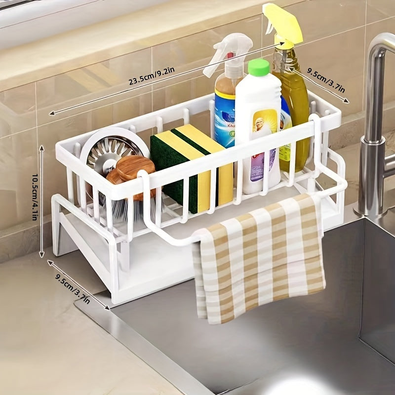 Versatile Kitchen Sink Organizer - Sturdy ABS Plastic Drain Rack with Cloth Holder, Countertop Sponge & Detergent Storage Basket