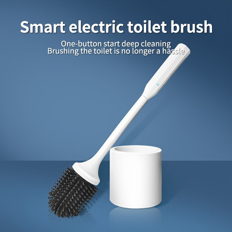 Introducing the Smart Electric Toilet Brush Set with Extended Handle - Rechargeable via USB, Ensuring No Area Goes Uncleaned, Easy One-Button Operation for Household and Bathroom Use, Ideal for Cleaning Toilets and Bathrooms.