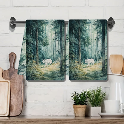 Set of 2, Kitchen Towels with Ultra-Soft Wolf Pattern, Highly Absorbent Dish Hand Towels for Holiday Decor, Machine Washable, Measures 16x24 Inches - Item Number 2KYSYS1218678