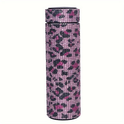 1pc Sparkling Studded Vacuum Flask, 16oz Stainless Steel Insulated Water Bottle for Hot and Cold Beverages, Travel Thermal Cup, Summer and Winter Drinkware Gift.