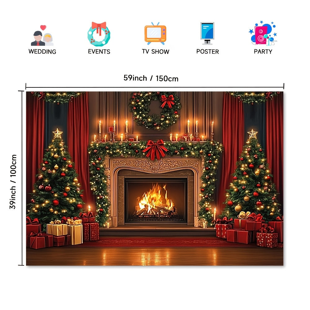 Classic Brown Wooden Christmas Fireplace Backdrop, perfect for Weddings, Banquets, and Corporate Events, Elevates Home Decor