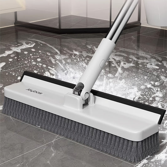 2-in-1 Heavy-Duty Floor Scrub Brush with Long Handle - Stainless Steel & Plastic, Rotating Head for Easy Cleaning of Various Surfaces