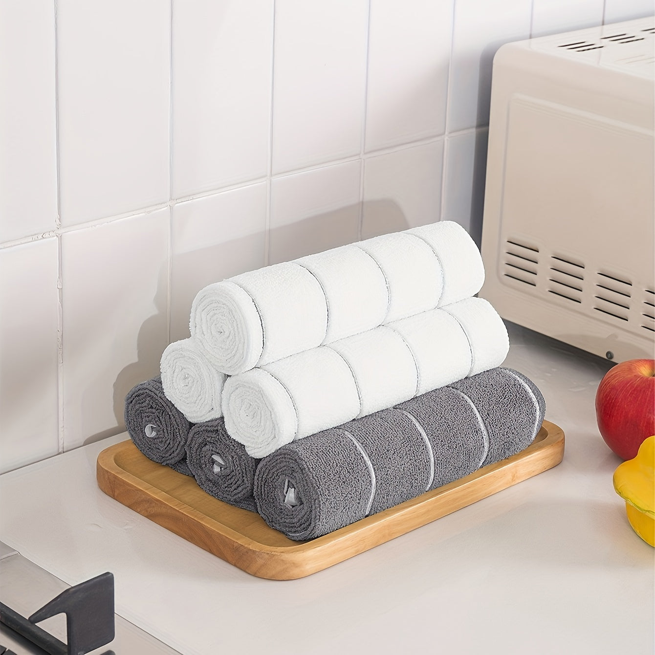 Wide color strip scouring cloth set in gray-white mix, extra absorbent, quick-drying, and soft.