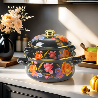 This all-purpose enamel cooking pot is spacious and suitable for preparing soups, stews, and a variety of dishes. It can be used on gas and electric stoves, making it a great addition to home kitchens, restaurants, and outdoor camping trips.