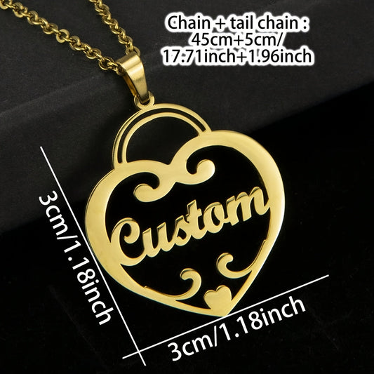 Customize your look with this elegant Boho style heart pendant necklace, plated in 18K gold. Made from high-quality 304 stainless steel, personalize it with your English name. Perfect for daily wear or as a gift, this necklace is ideal for family and