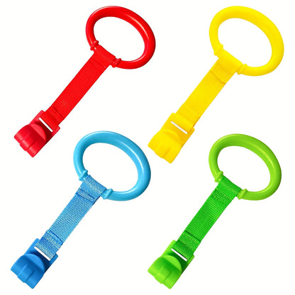 4 durable plastic hand pull rings for room decor, play fence, and game bed. Perfect for indoor parties and easy to install home accessories.