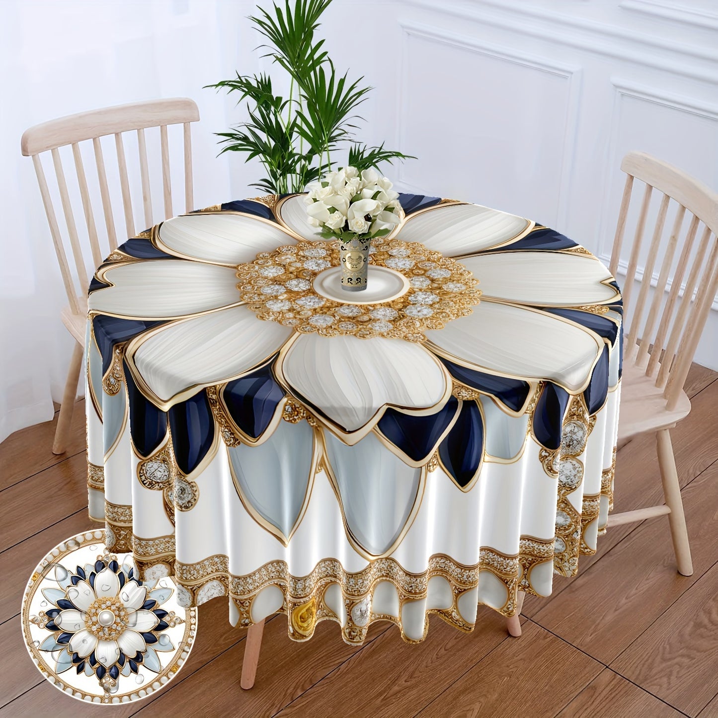 Waterproof polyester tablecloth with diamond pattern, 160.02cm diameter, modern luxury style, machine woven, multi-purpose for patio, dining, BBQ, picnic - 1 piece.