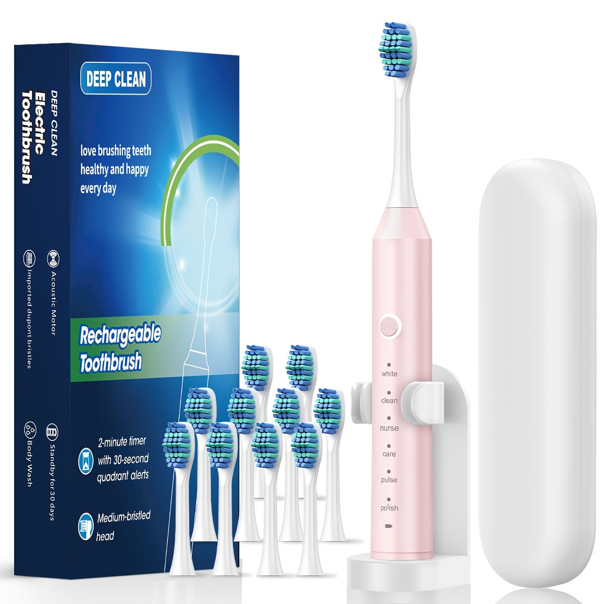 Rechargeable electric toothbrush for adults with 6 modes, USB charging, and soft bristles for deep cleaning dental care.