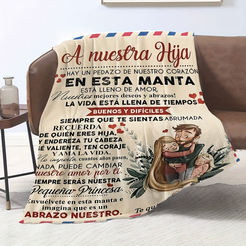 Soft and Cozy Spanish Letter Throw Blanket for Daughter - Versatile, Warm Flannel Blanket for Couch, Bed, Office, and Travel - Ideal Birthday Gift for Children