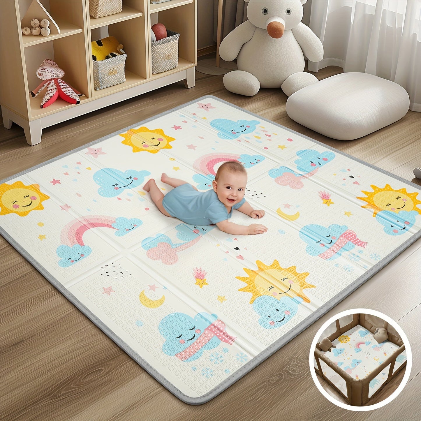 Youngsters' Sun & Planet Reversible Play Mat - Waterproof & Thick Foam Safety Floor Mat, 127.0x127.0cm with Fence Option. Portable, Reversible & Ideal Gift for Christmas or Thanksgiving.