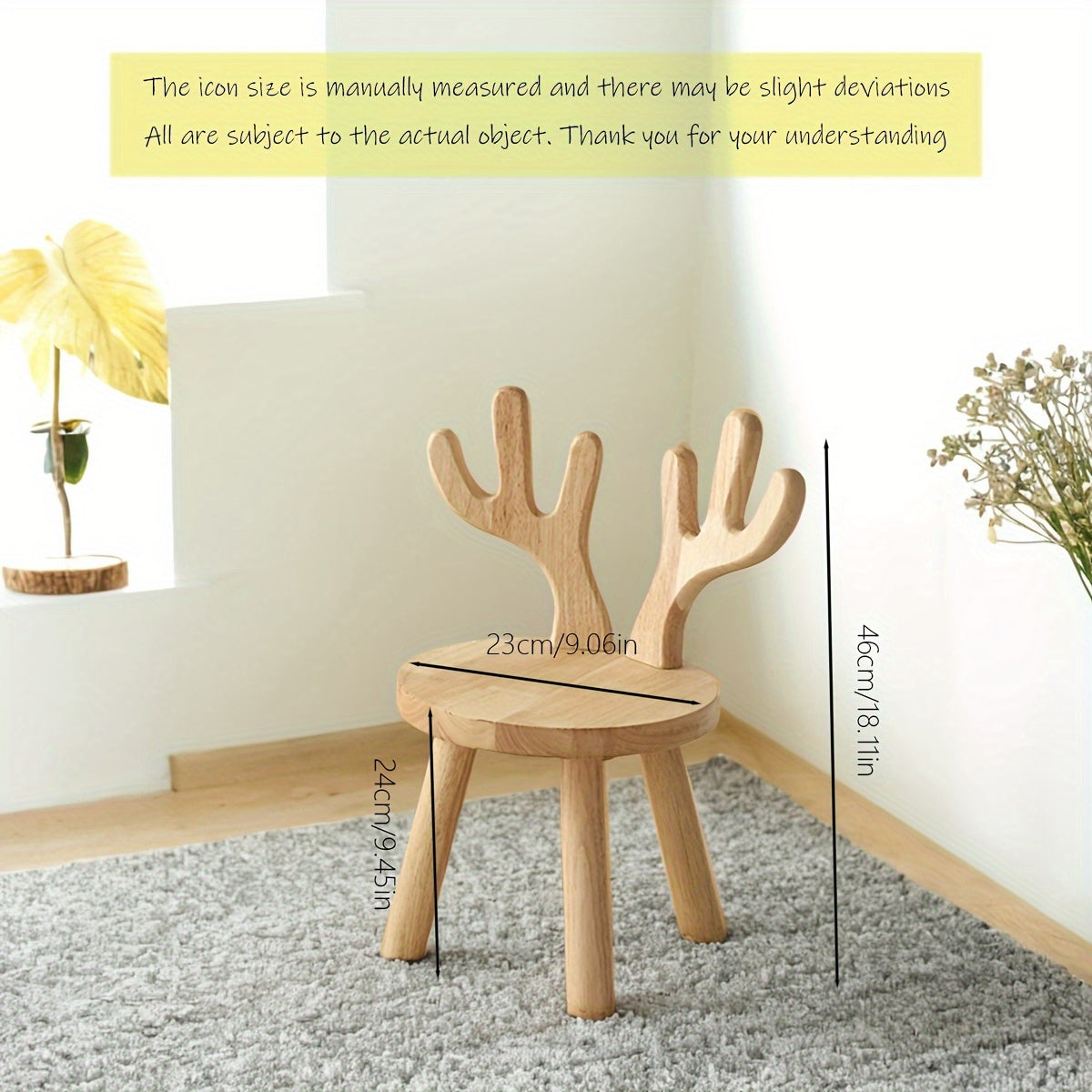 Solid wood rabbit stool for youngsters' and living rooms, ideal for shoe changing with classic natural finish