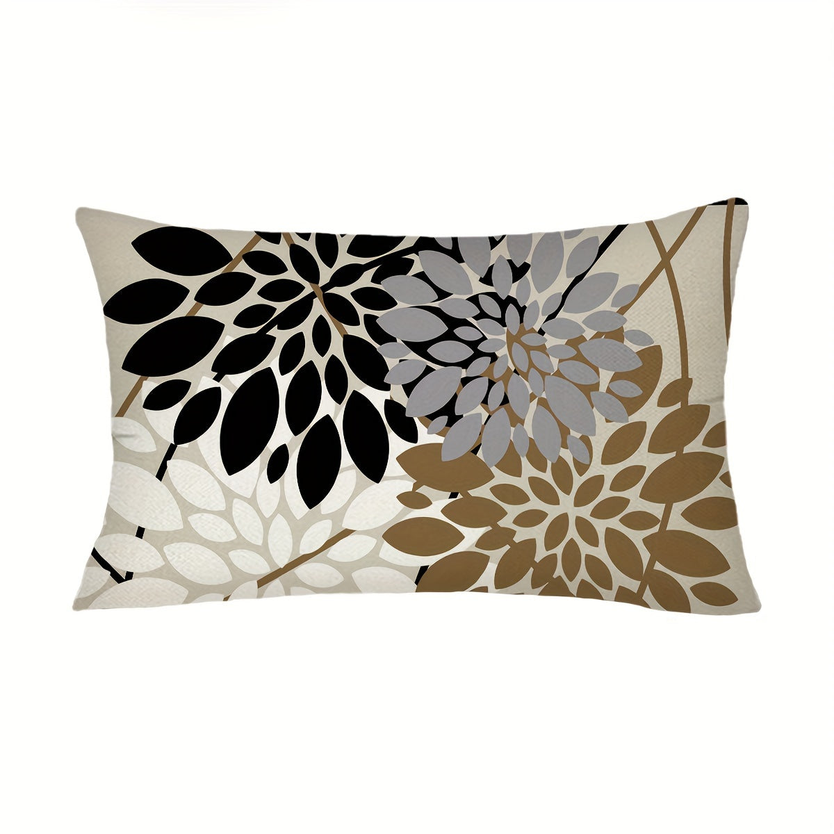 Stylish Dahlia Floral Pillow Cover in Black & Brown, Modern Farmhouse Decor for Living Room Sofa Bed, Zip Closure, Polyester, Hand Wash Only.