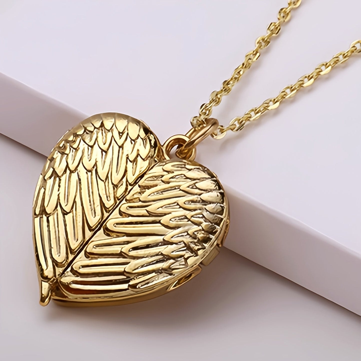 Angel Wings Heart Pendant Necklace with Custom Photo Print - Elegant and Cute Alloy Jewelry Featuring February Birthstone. Perfect Valentine's Day Gift for Couples, an Ideal Daily and Festival Accessory that is Suitable for All Seasons.