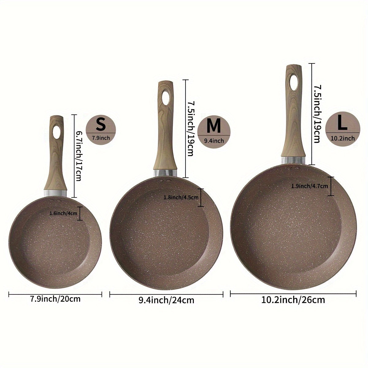 Durable Aluminum Non-Stick Skillet with Wooden Handle, Maifan Stone Coating - Dishwasher Safe Frying Pan for Gas Stove, Easy to Clean.