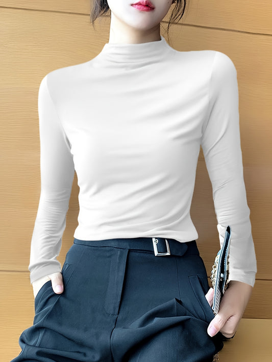 Women's high neck slim fit shirt for all seasons with elastic fit.