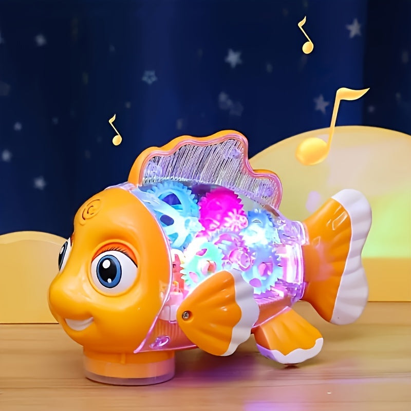 Kids' Clown Fish Swing Toy, Educational Light-Up Musical Transparent Swimming Fish Toy for Children, Perfect for Christmas, Halloween, and Festivals