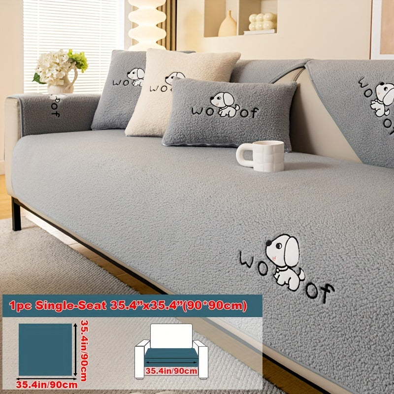 Soft Sherpa sofa cover, pet-friendly, non-slip, machine washable.