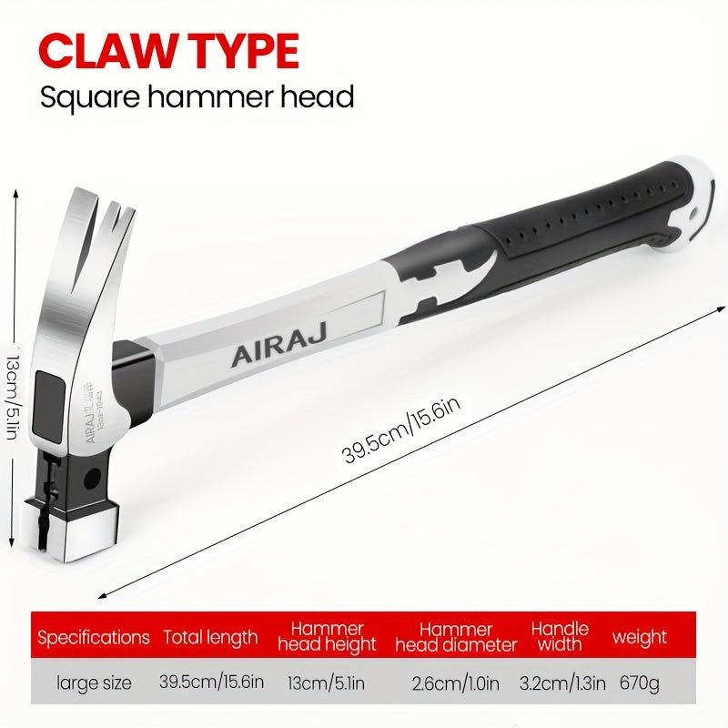 AIRAJ High-Carbon Steel Claw Hammer with Durable, Anti-Slip Grip, Ideal for Industrial & Home Use in Short or Long Handle Options.