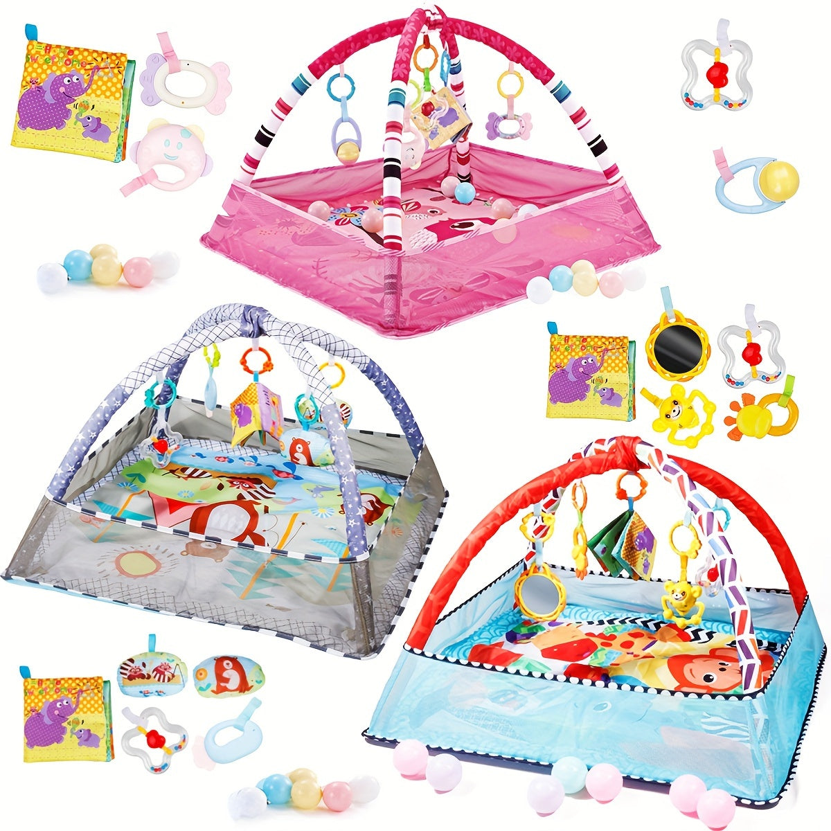 1pc Baby Playpen Gym with Hanging Toys - Versatile play yard for infant development and exercise - Ideal holiday gift.