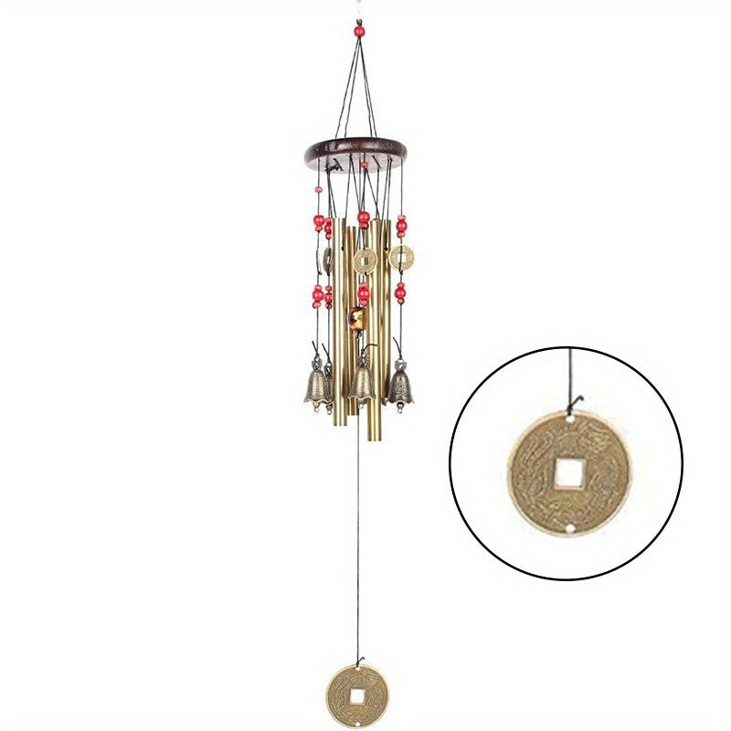 Antique-style metal wind chimes with copper bells for garden decor, ages 12-14.