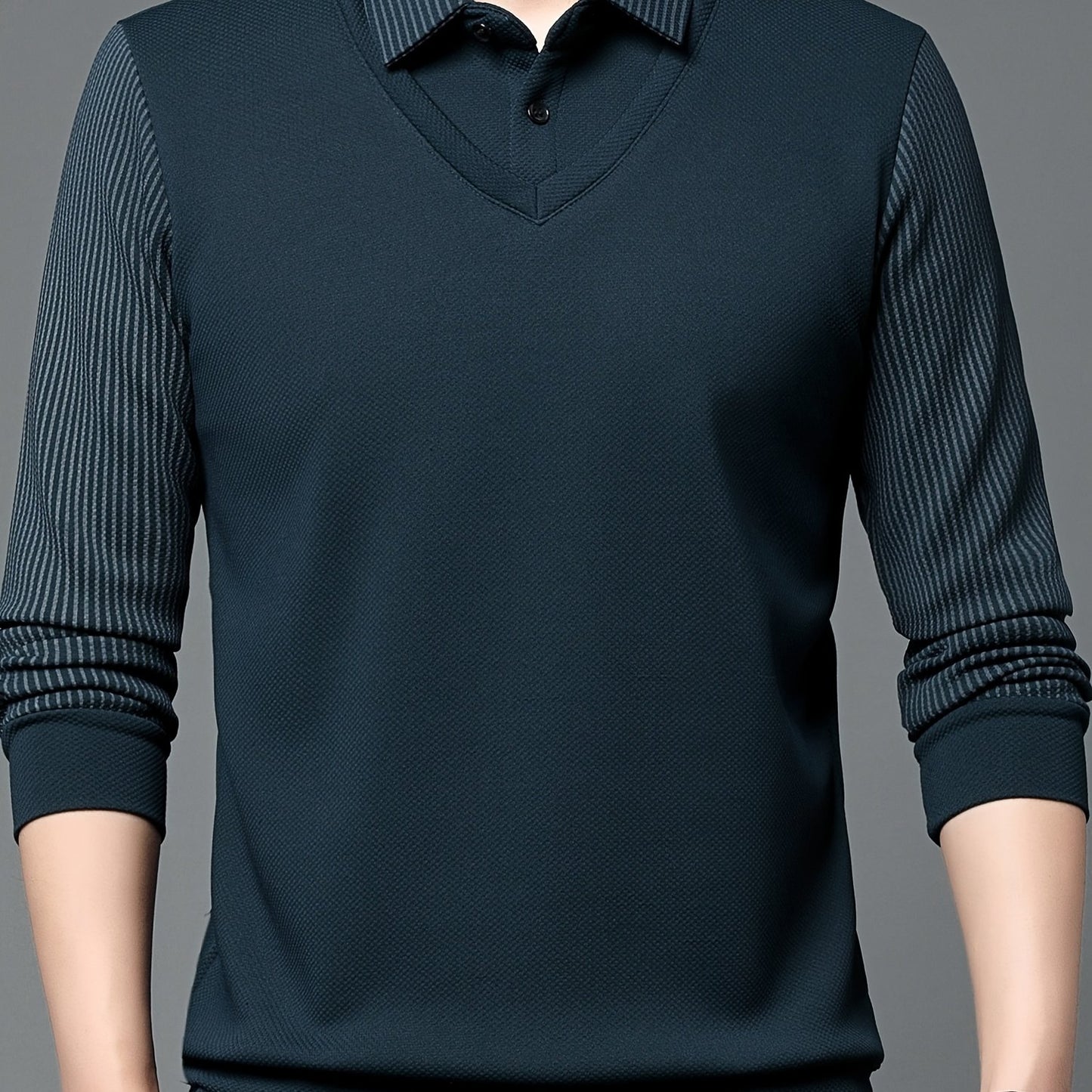 Men's Long Sleeve Striped Casual Golf Shirt for Outdoor Activities