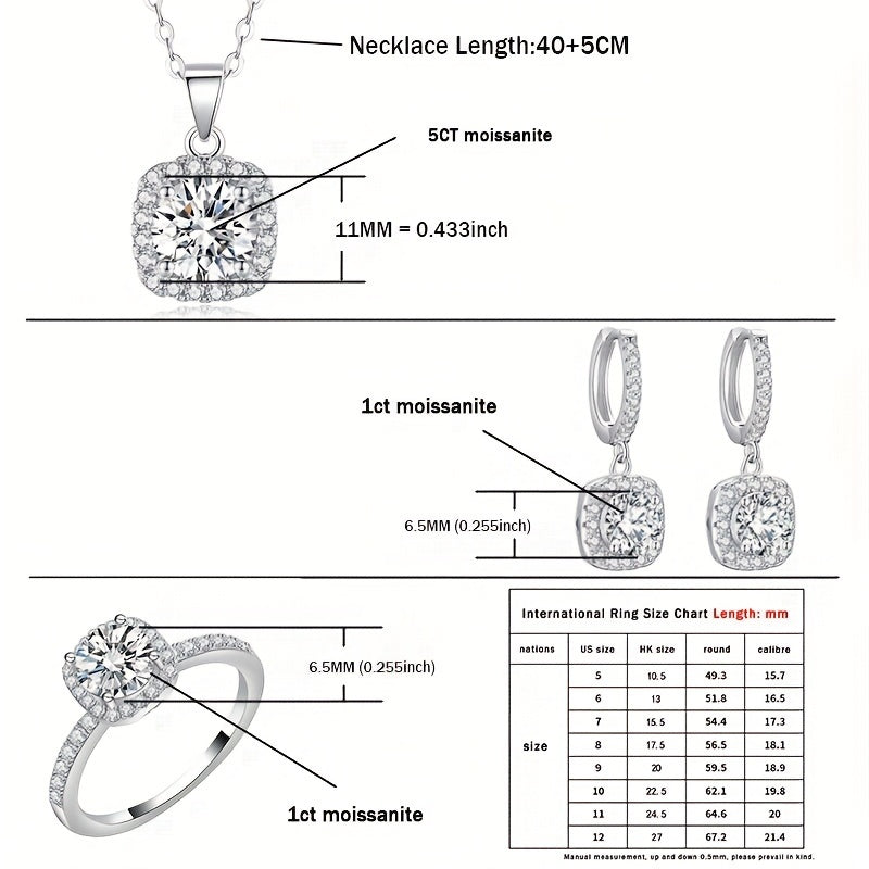 Роскошный набор ювелирных изделий из моиссанита - включает в себя ожерелье из 5 карат моиссанита, кольцо и серьги из серебра S925 с чистотой VVS - идеально для свадеб и особых случаев, по 1 карат каждое - потрясающий вариант подарка