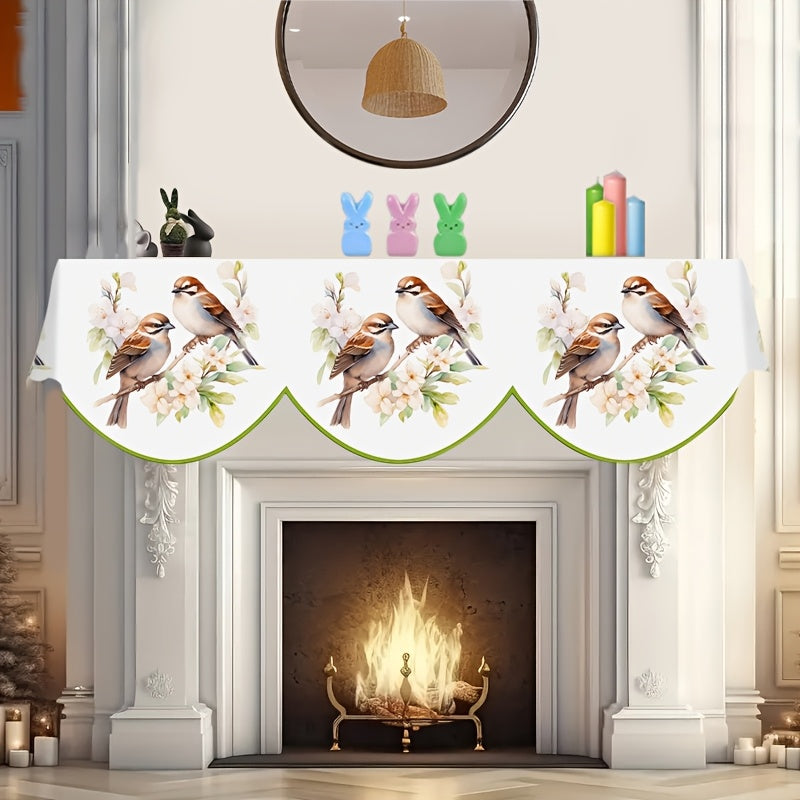 Elegant Spring/Summer Bird and Flower Fireplace Scarf - Made of Polyester, Rectangular Hearth Cover for Home Decor, Ideal for Enhancing the Look of Living Room Windows and Doors, Measures 49.78cm x 78.7