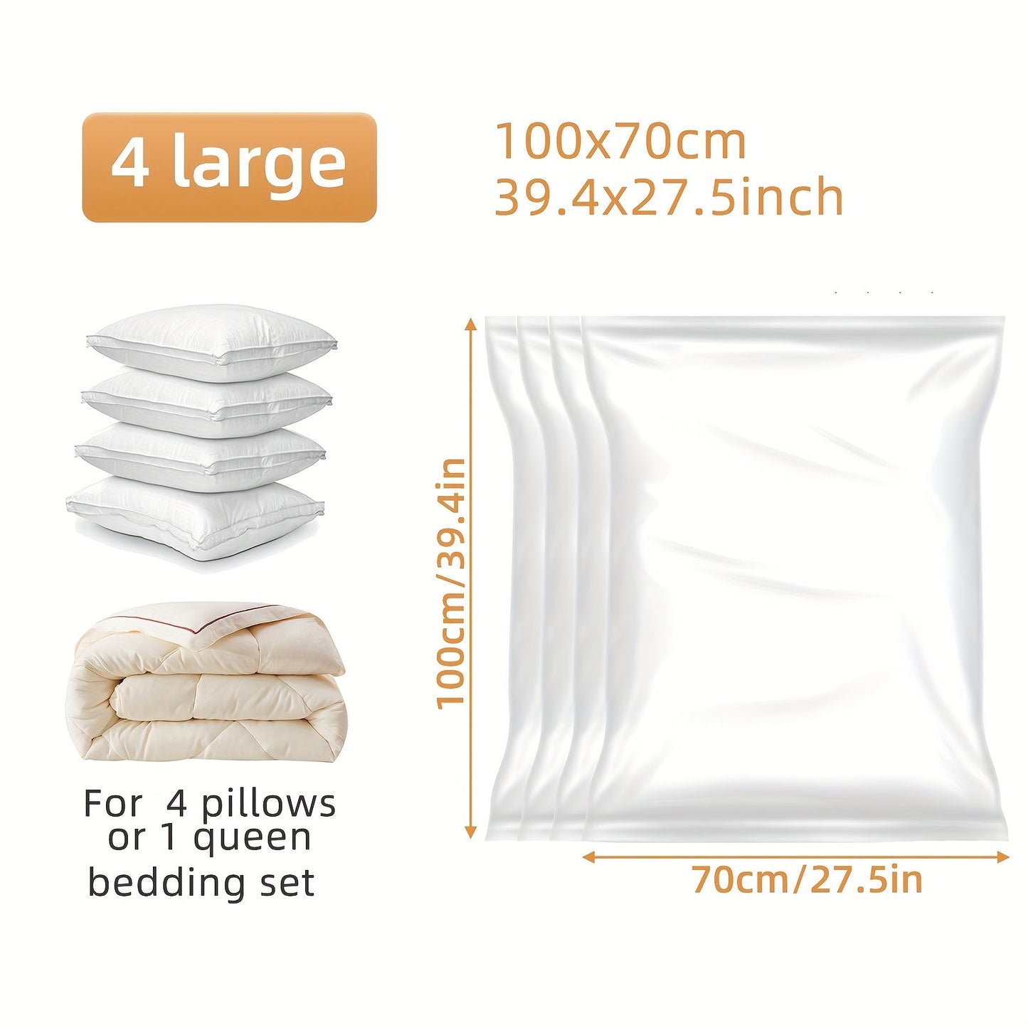 Set of 4 Vacuum Storage Bags - Maximize Wardrobe and Bedroom Space, Ideal for Storing Quilts, Blankets, and Clothes - Perfect for Travel, Protects from Moisture, Mildew, and Dust - Great Easter Gift