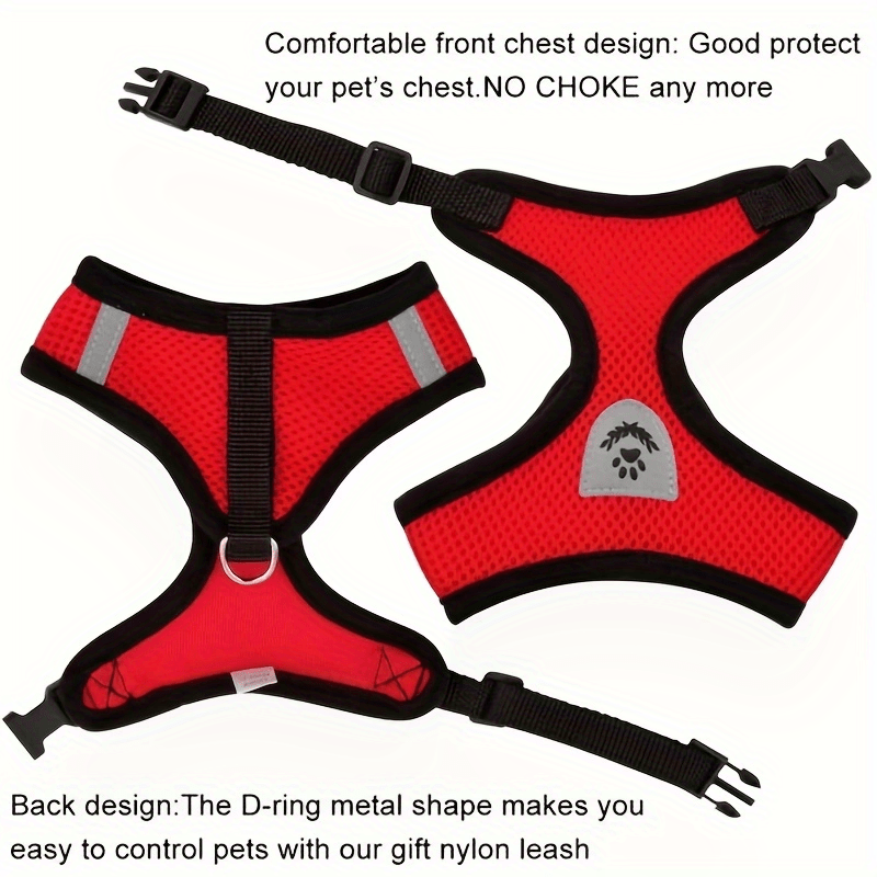 Adjustable pet harness and leash set with reflective design and soft mesh fabric for dogs and cats.