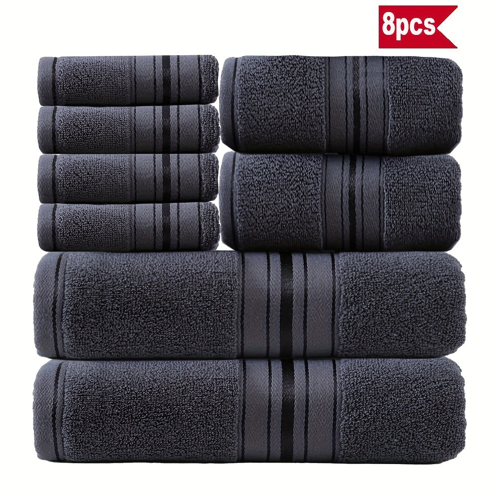 Set of 8 cotton towels for bathroom, spa, travel, and home with high water absorption and thickness