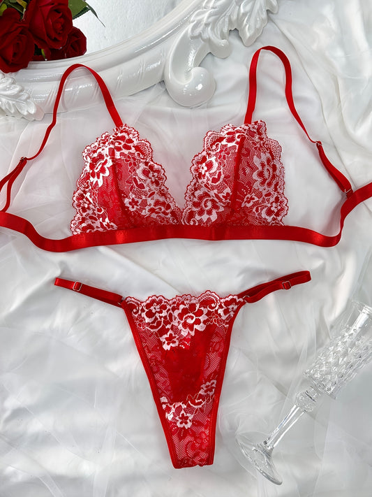 Valentine's Day Sexy Floral Lace Lingerie - Triangle Cup + Sexy Panties Set