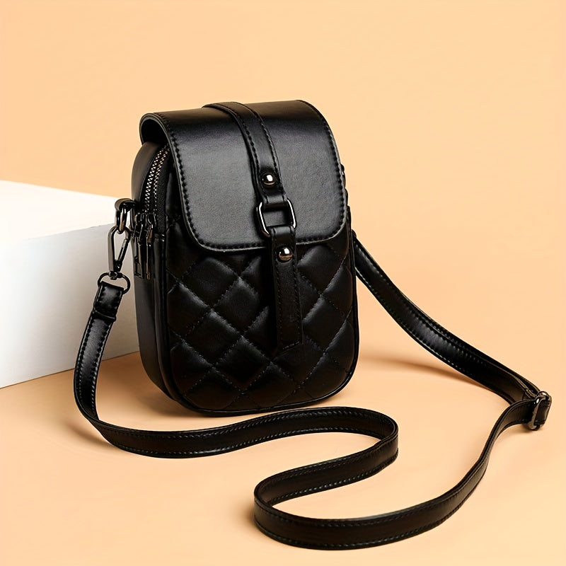 Mini Argyle Quilted Crossbody Bag with Fashion Flap, Women's Multi Layer Shoulder Purse.