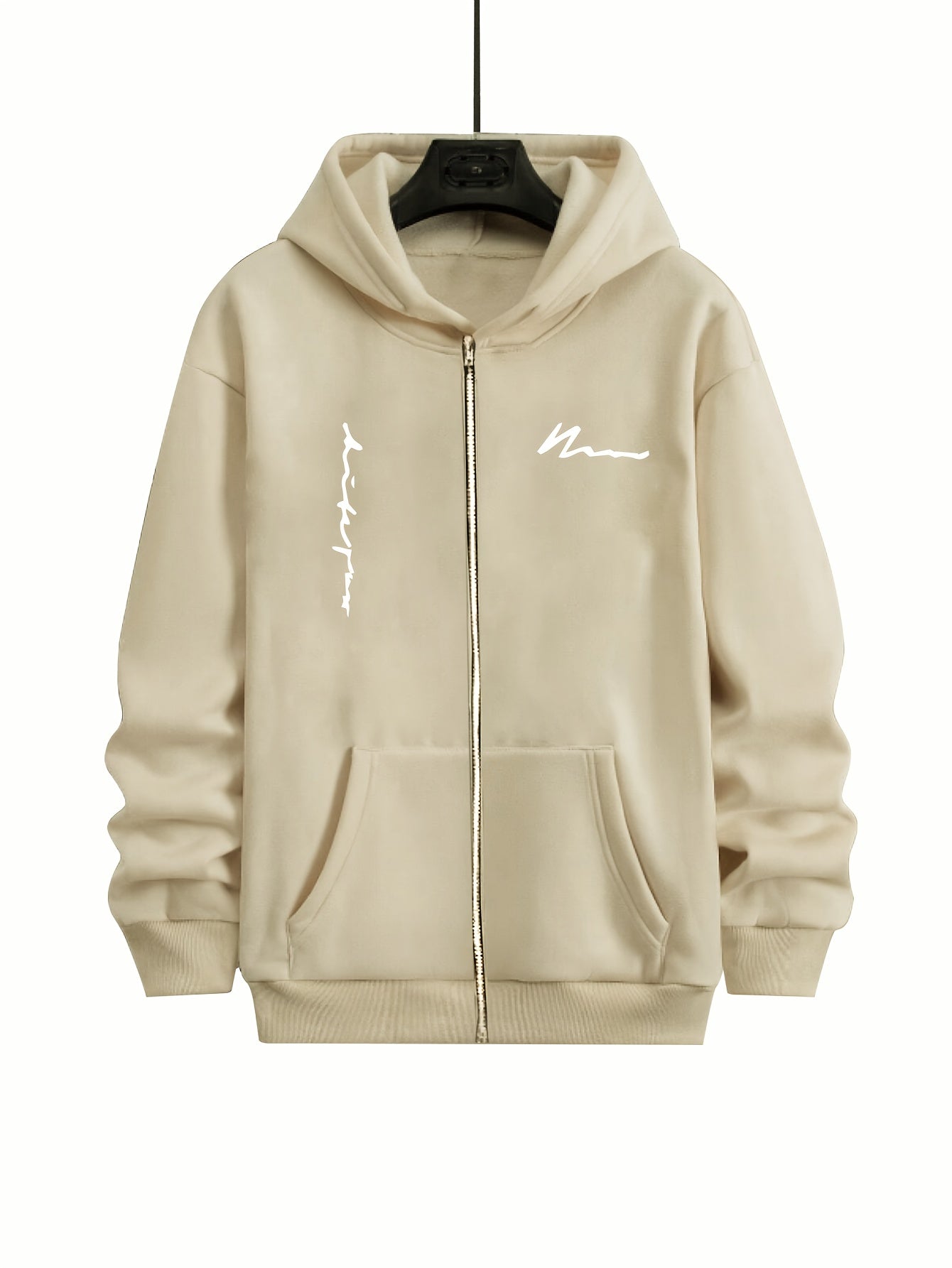 Men's plus-size light gray hoodie with letter print, perfect for outdoor activities in the fall/winter.