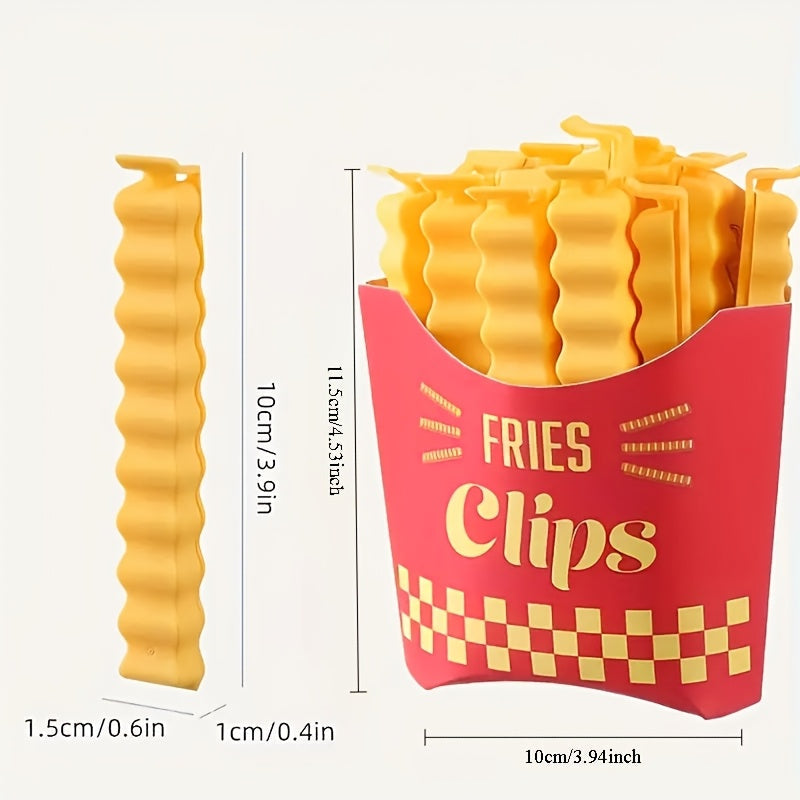 Keep your snacks, bread, and more fresh and sealed with these cute French fry-shaped bag clips! This set includes 12 pieces of durable plastic clips that are moisture-proof and perfect for keeping your snacks fresh. Perfect for any kitchen, these