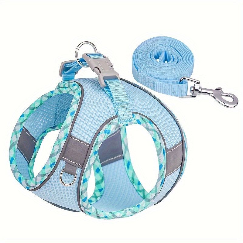 Breathable pet harness with leash, perfect for easy walks.