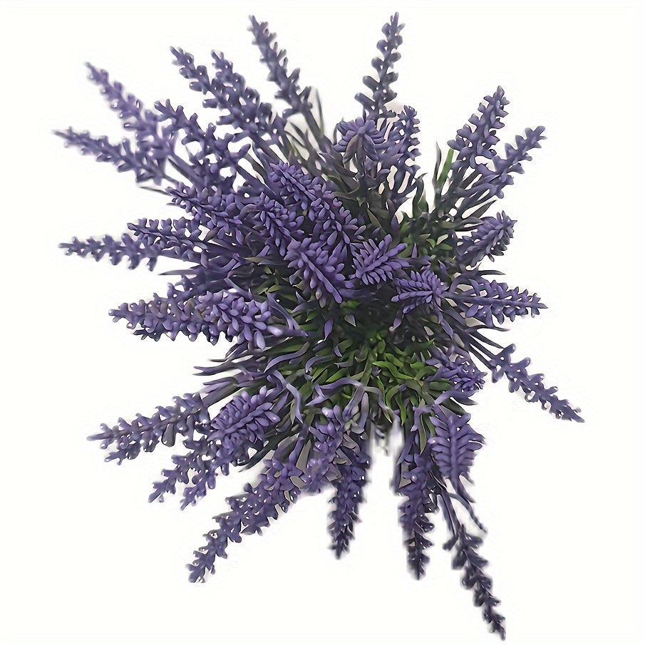 24/48 bundles of UV resistant faux lavender flowers with grass for outdoor hanging planters. Perfect for garden, patio, pathway, front porch, or house decor.