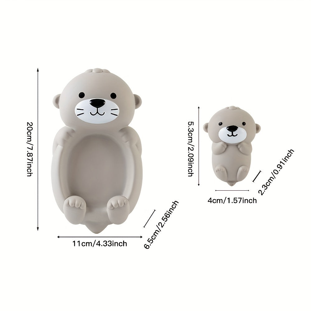 Silicone Otter Family Bath Toy Set, Non-Slip Stacking Water Play Set, Suitable for Ages 0-3, Includes 1 Mother Otter and 3 Baby Otters, Safe for Infants and Toddlers.