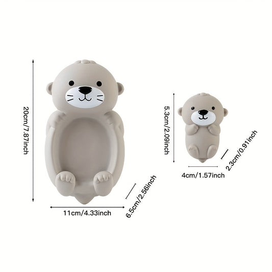 Silicone Otter Family Bath Toy Set, Non-Slip Stacking Water Play Set, Suitable for Ages 0-3, Includes 1 Mother Otter and 3 Baby Otters, Safe for Infants and Toddlers.