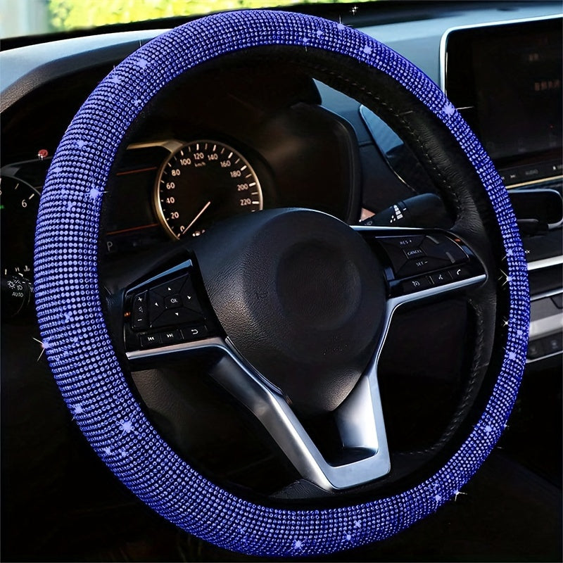 Bling car steering wheel cover made of stretchy spandex, fits most vehicles without inner ring.