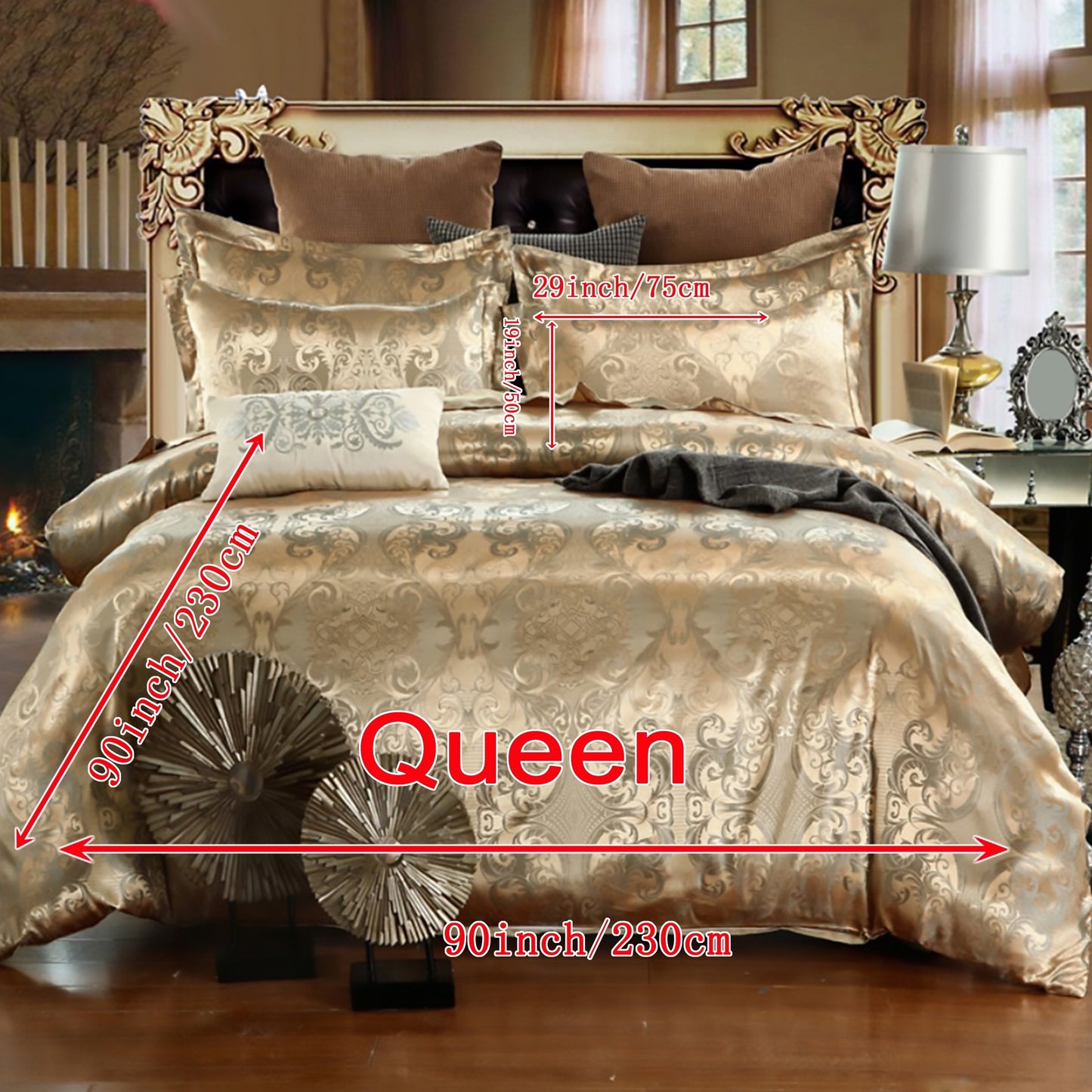 3 piece set includes a luxurious jacquard golden duvet cover and pillowcases, designed for ultimate comfort in your bedroom or guest room. Set includes 1 duvet cover and 1 or 2 pillowcases, core not included.